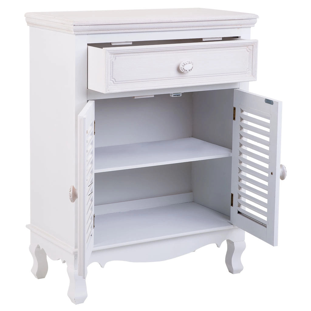 Mobile da ingresso in legno con 1 cassetto e 2 ante bianco 60x30x78