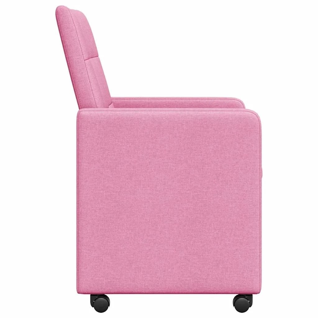 Sedie da Pranzo con Ruote 2 pcs Rosa 58 x 65 x 94 cm Tessuto