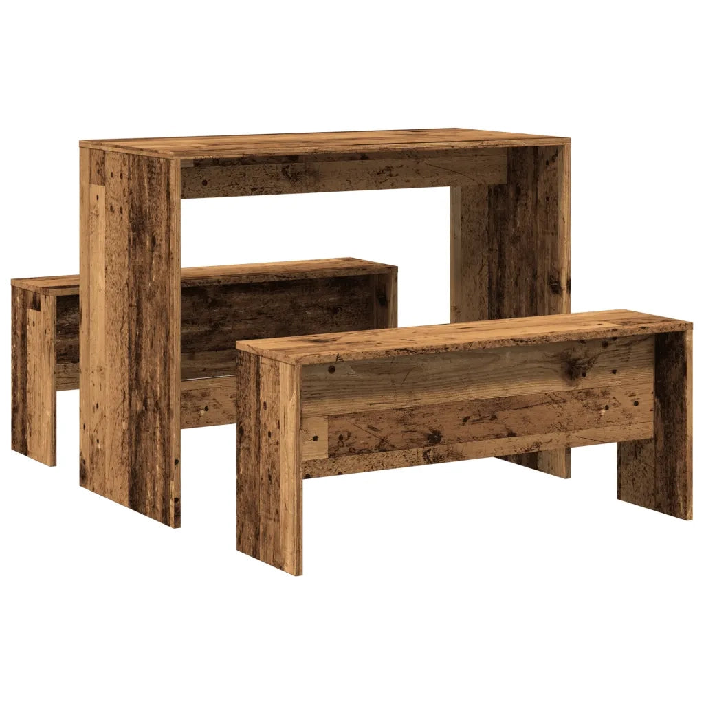 vidaXL Set Tavolo da Pranzo e Panche 3 pz Legno Antico in Truciolato
