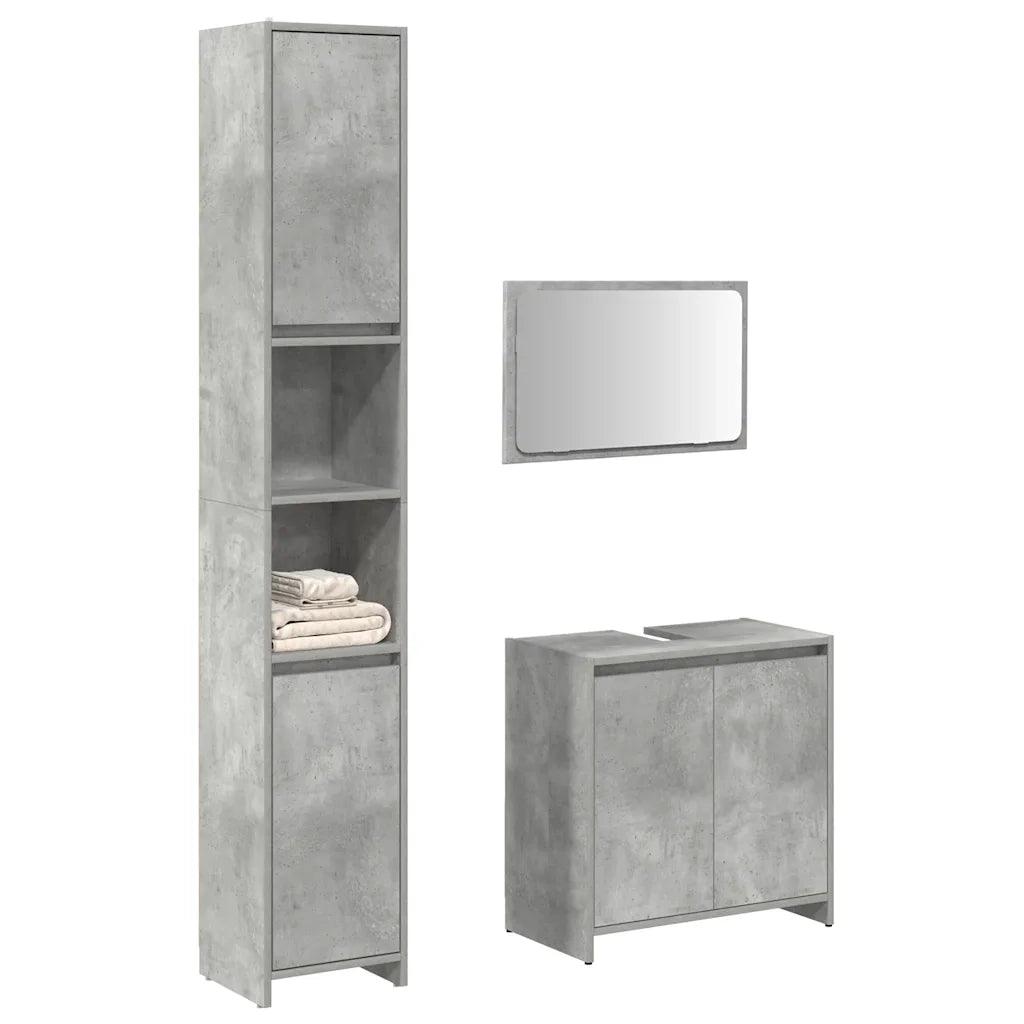 Set Mobili da Bagno | Armadio da bagno 3 pz Grigio Cemento in Legno Multistrato