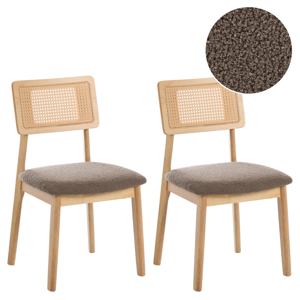 Set di 2 Sedie da Pranzo Tortora con Seduta Imbottita in Tessuto Bouclé e Struttura in Legno Embar