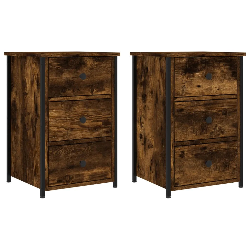 Set di 2 Comodini | Armadio da Notte | Mobiletto da notte Rovere Fumo 40x36x60 cm in Legno Multistrato