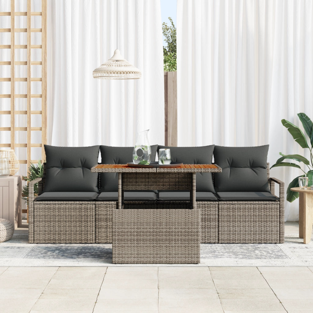 Set Divano Giardino  5 pezzi con Cuscini Grigio Polyrattan Acacia