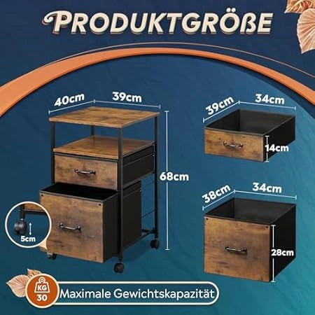 Scrivania con cassetti e ripiano ¨C zephmum ¨C vintage marrone 60x40x45