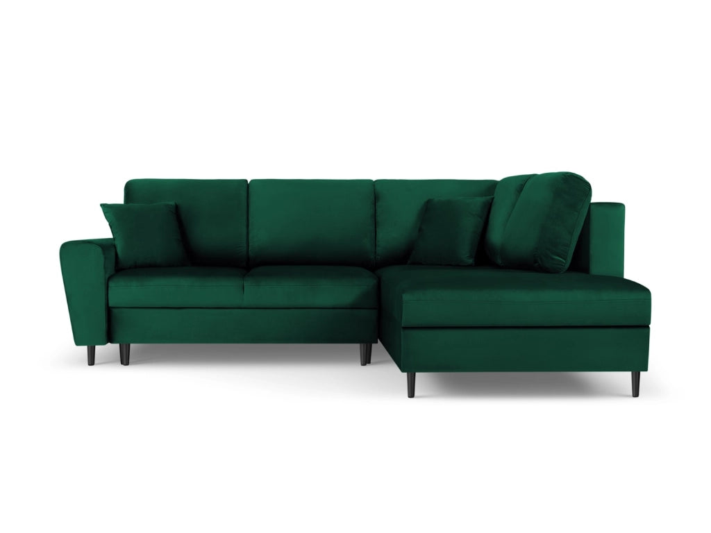 Cosmopolitan Design - Divano convertibile angolare destro con contenitore "Kyoto" 5 posti in velluto verde bottiglia 