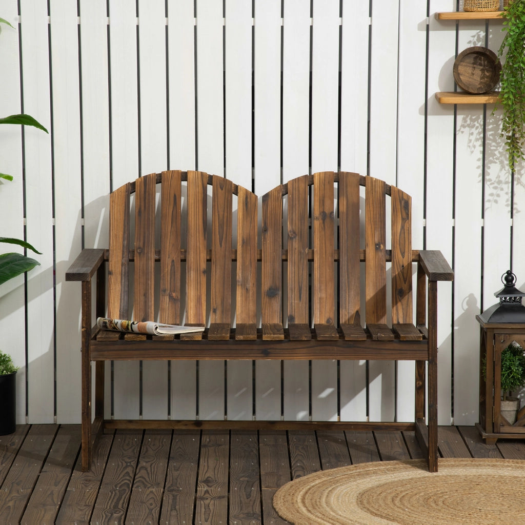Panchina da giardino in abete per 2 persone, design rustico, robusta e resistente, per esterno, 114x63x86 cm