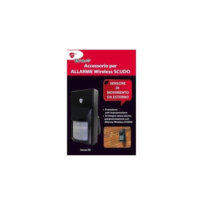 Bravo 92902940 Sensore di Movimento Esterno Wireless per Allarme Scudo Angolo 110° Portata 15m