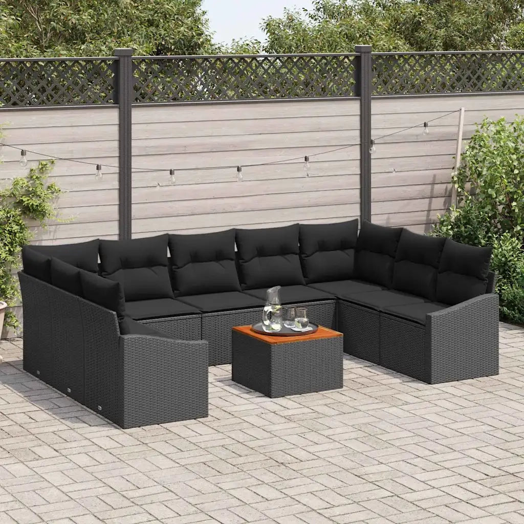 Set Divano da Giardino con cuscino 10 pcs Nero polyrattan 3347877