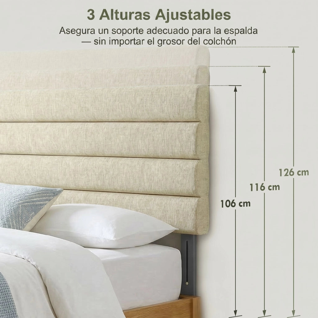 Testiera Imbottita Regolabile in Altezza 3 Posizioni ¨C Zephmum ¨C Lino Beige 140 cm