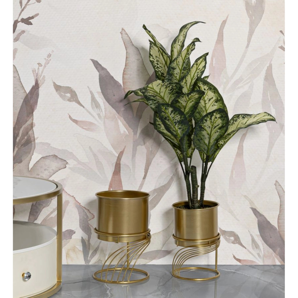 Set di 2 Vasi per Piante VKH394, Oro, Metallo, 23x23x35 cm