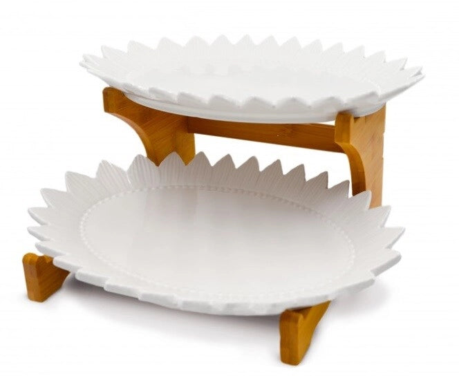 Set 2 Piatti Aperitivo in Porcellana Bianca con Supporto 30 cm