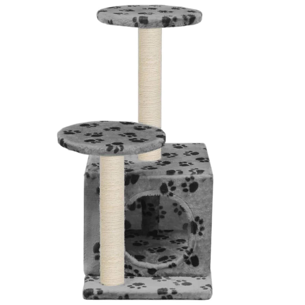 Tiragraffi albero per gatti cuccia per gatti peluche in sisal 60 cm grigio con motivo a impronta di zampa 3702168