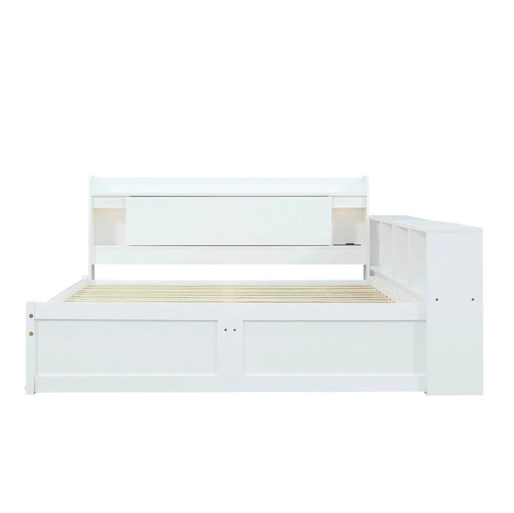 Letto matrimoniale 140x200 cm con contenitore; 2 luci e presa di ricarica bianco