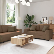 Set di Divani 2 pz con Cuscini Marrone in Tessuto