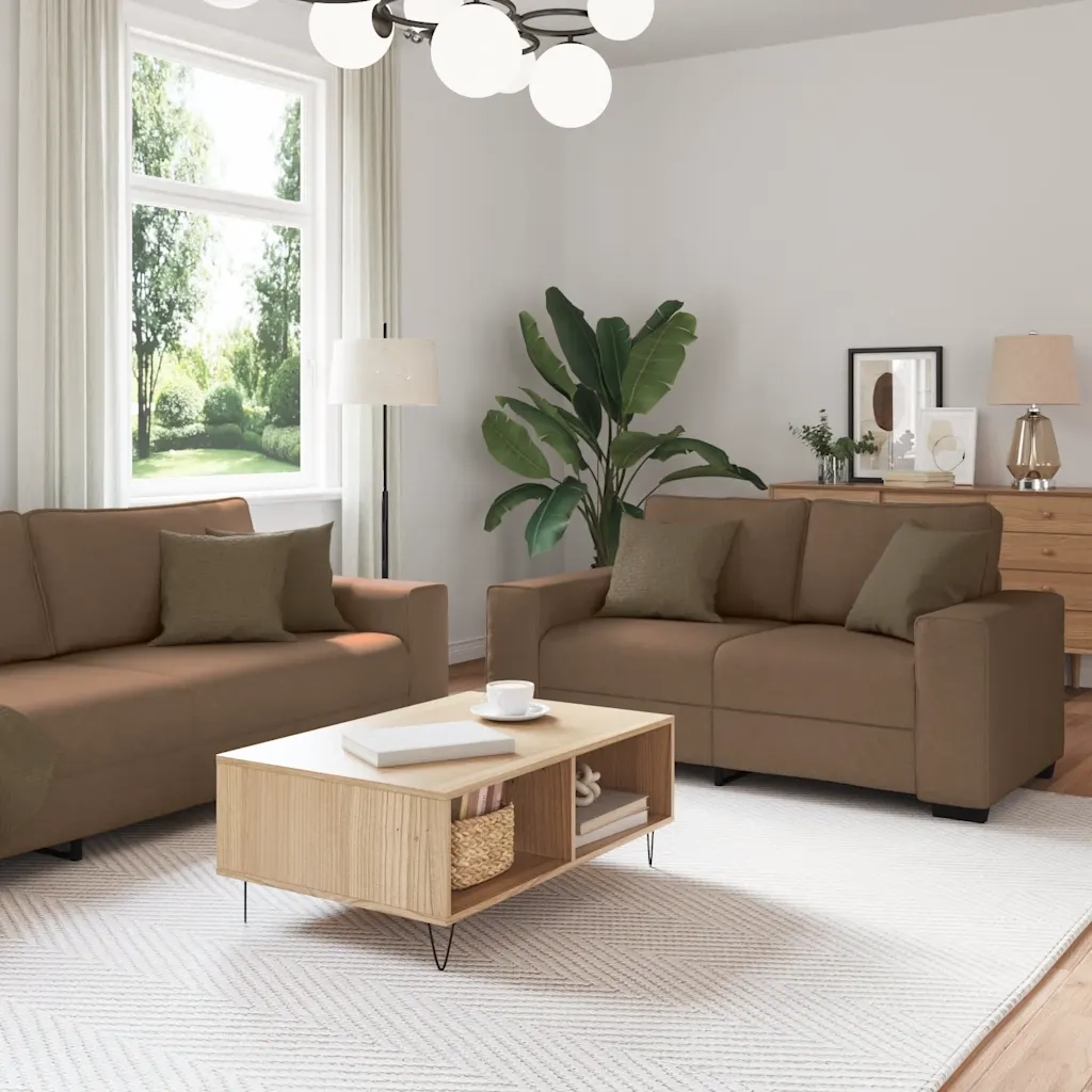 Set di Divani 2 pz con Cuscini Marrone in Tessuto