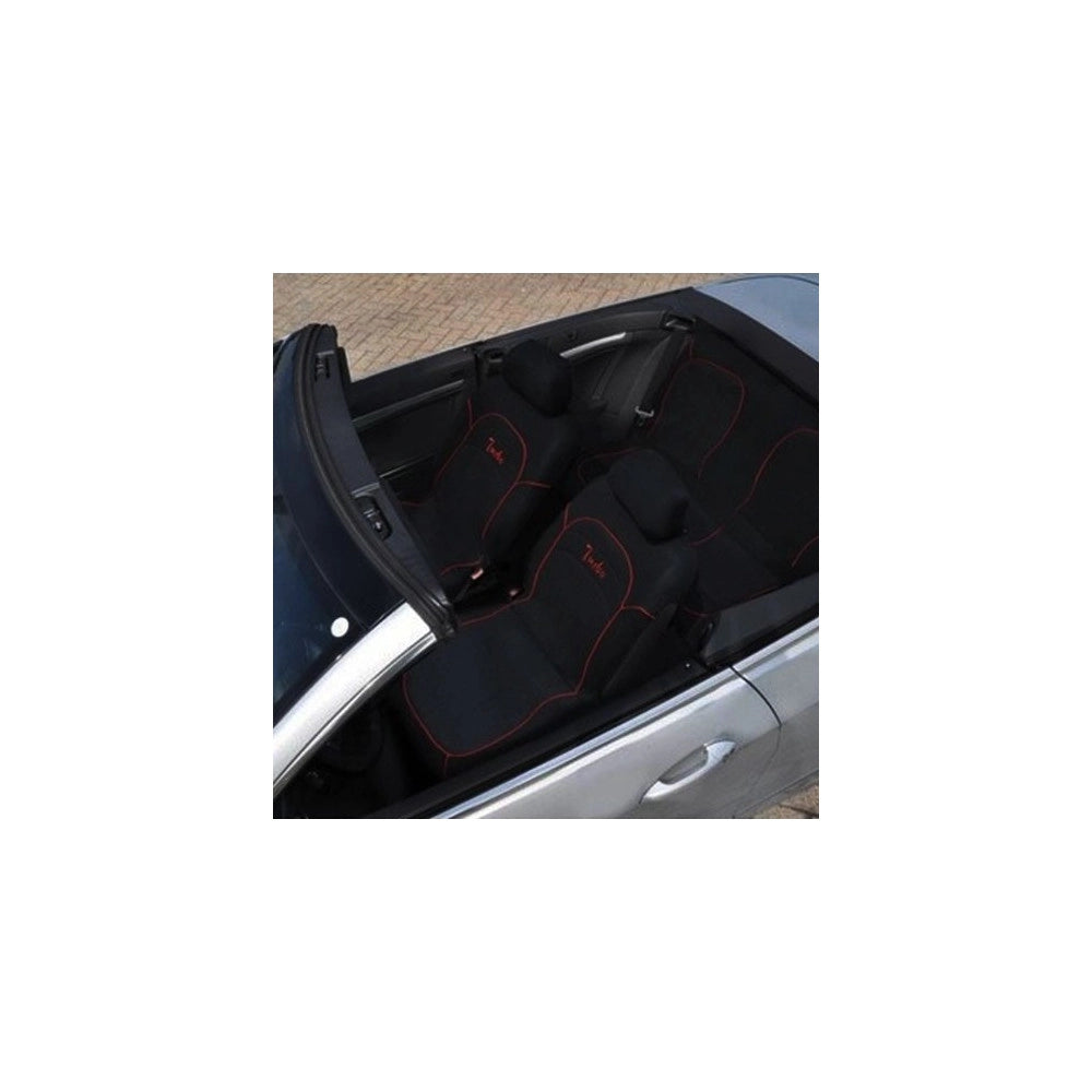 Trade Shop - Coprisedili Universali Per Auto 6 Pezzi Colore Nero Finiture Rosse Design Turbo -