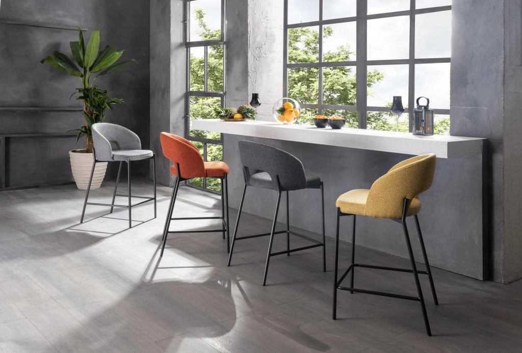 Set 2 Sgabelli 50x52xH89 cm in Tessuto Greta Grigio Chiaro e Nero