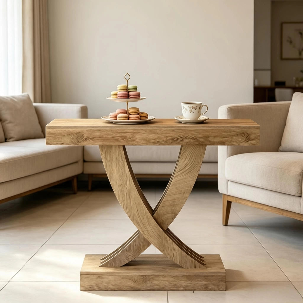 Consolle in MDF con struttura a X e piano robusto, stile rustico, per ingresso, soggiorno e corridoio, marrone, 110 cm