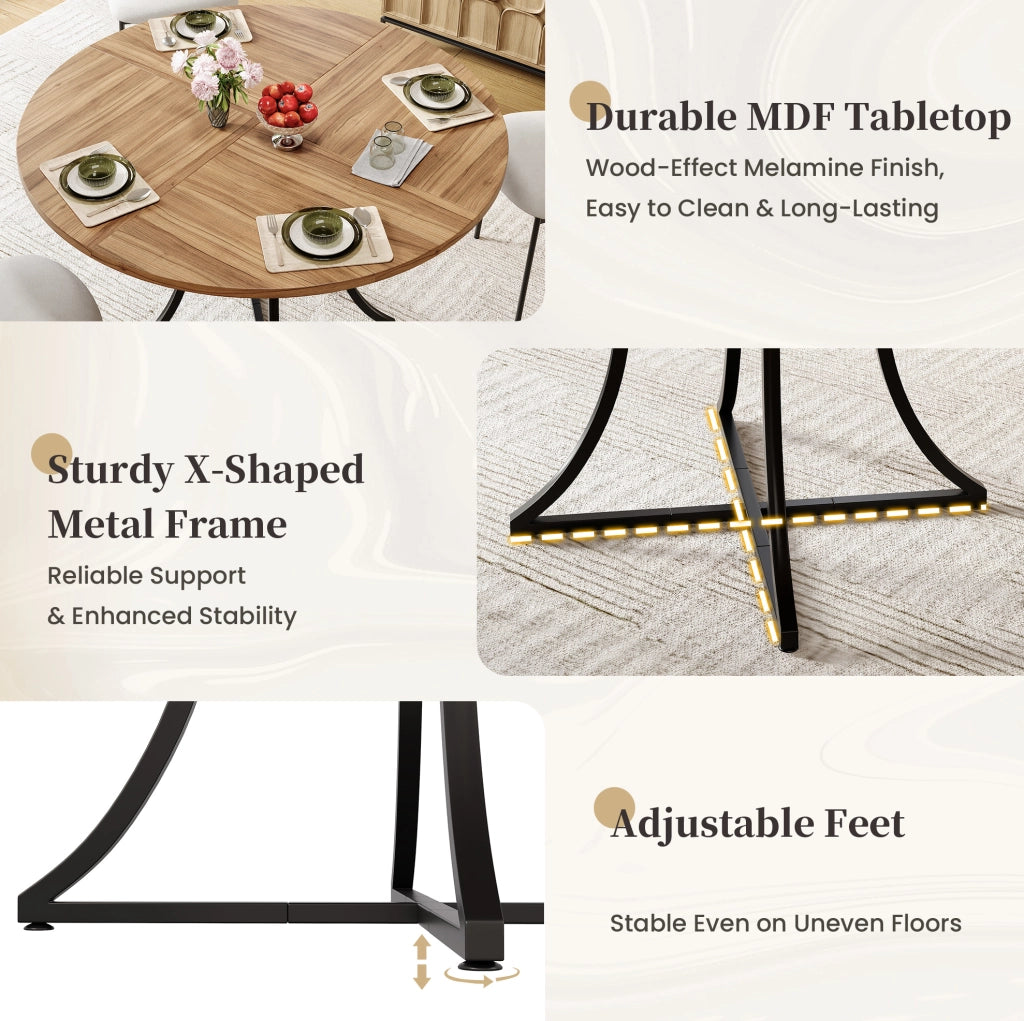 Tavolo da pranzo rotondo 100 x 100 x 75 cm con ripiano in MDF e metallo; noce e nero