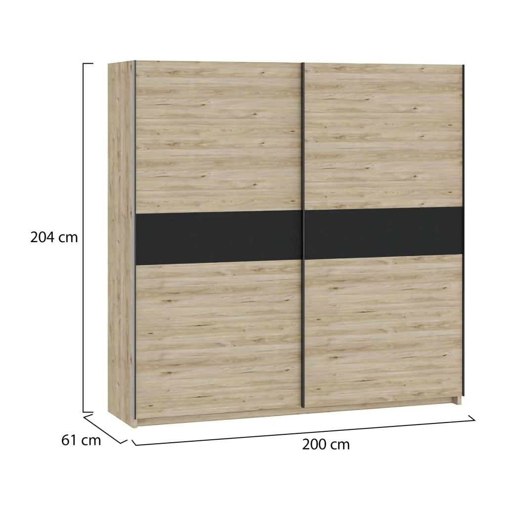 Armadio Camera da Letto Nalika, Guardaroba 2 Ante 2 Ripiani, 200x204h cm Marrone Rovere