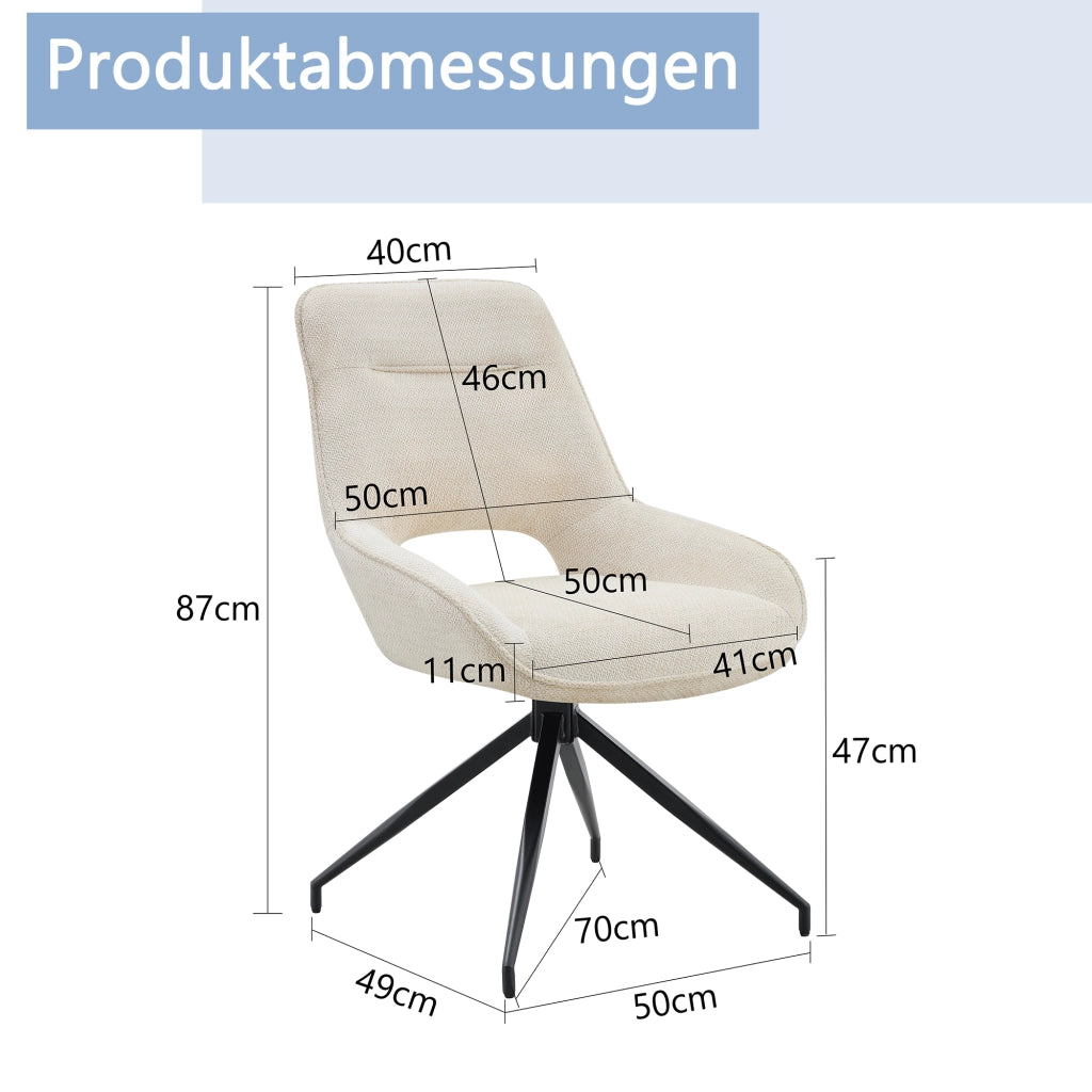 Sedia da pranzo girevole 360° con braccioli, tessuto e metallo, Beige Nero