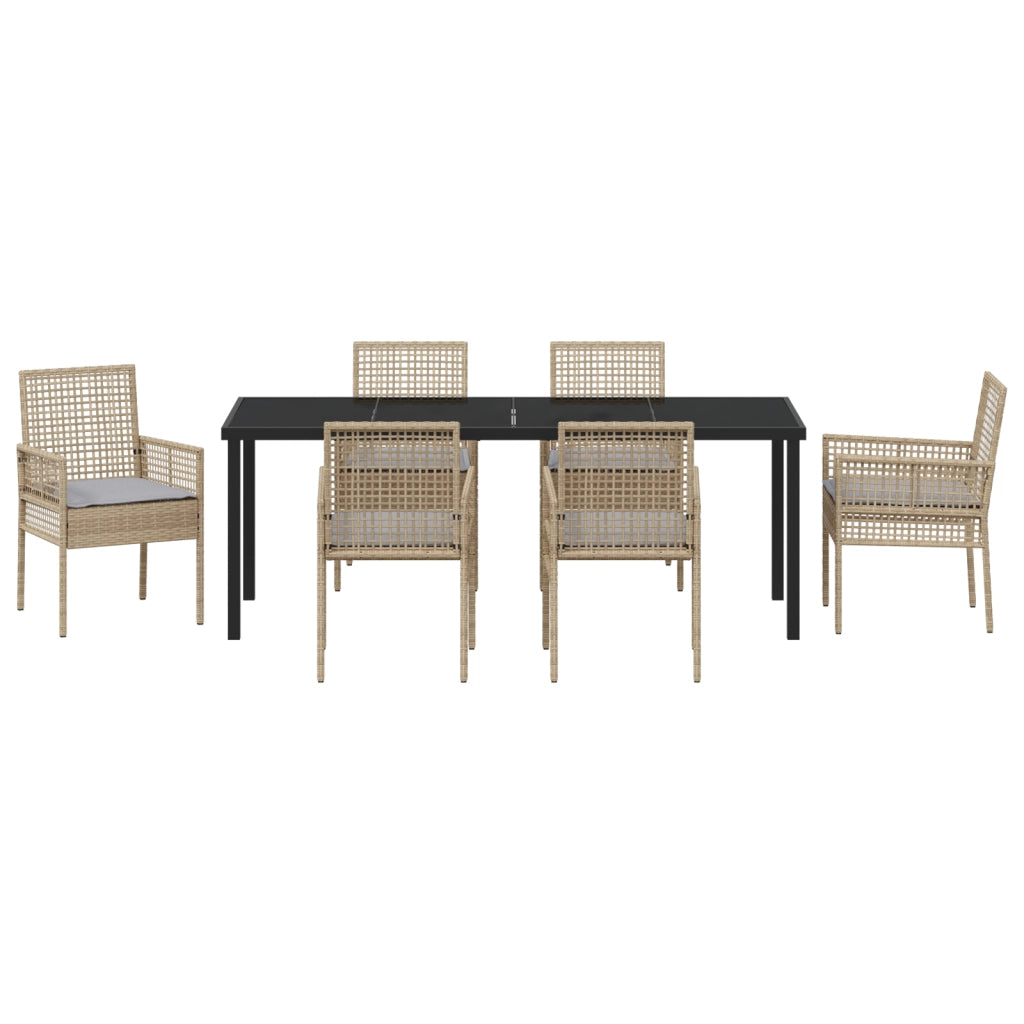 Set da Pranzo Giardino 7 Pezzi con Cuscini Beige