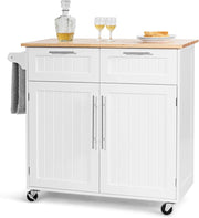 Carrello da Cucina, Isola da Cucina con Cassetti Portaoggetti e Armadietti, Ruote Universali e Portasciugamani, Ideale per Casa Ristorante Bar (Bianco)