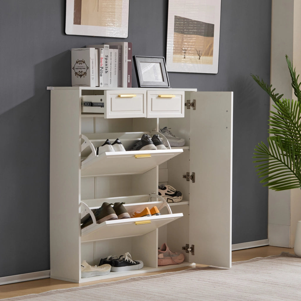 Mobile portascarpe 95x24x107,5 cm con 2 cassetti e ripiani regolabili bianco