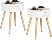 Set di 2 Comodini per Camera da Letto Comodino Rotondo con Cassetto Tavolino da Salotto in Legno Bianco TS111ws-2