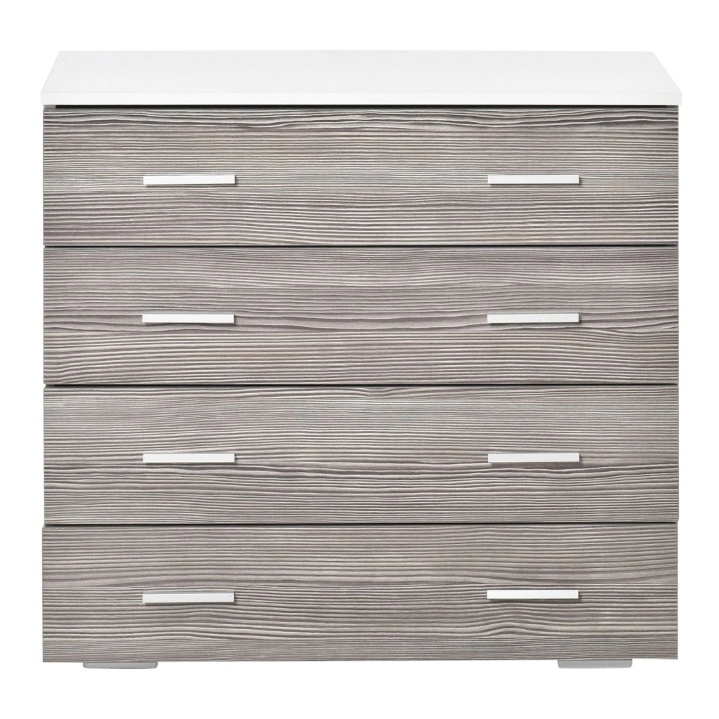 EasyComfort Cassettiera Camera da Letto, Comò Camera da Letto con 4 Cassetti con Maniglie in Alluminio e Struttura in Legno, per Soggiorno e Sala da Pranzo, 76x35x72cm, Bianco e Grigio