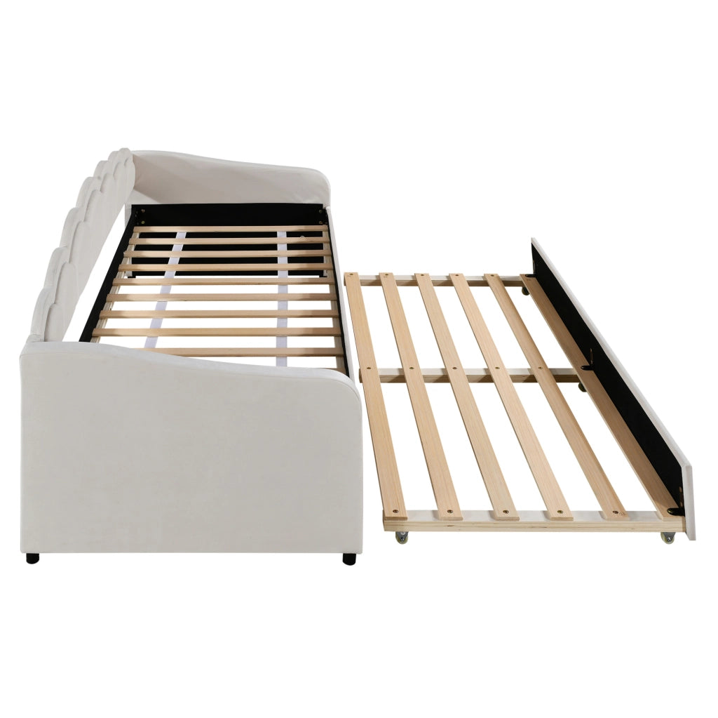Letto a scomparsa con letto estraibile 90x200 cm, velluto, beige