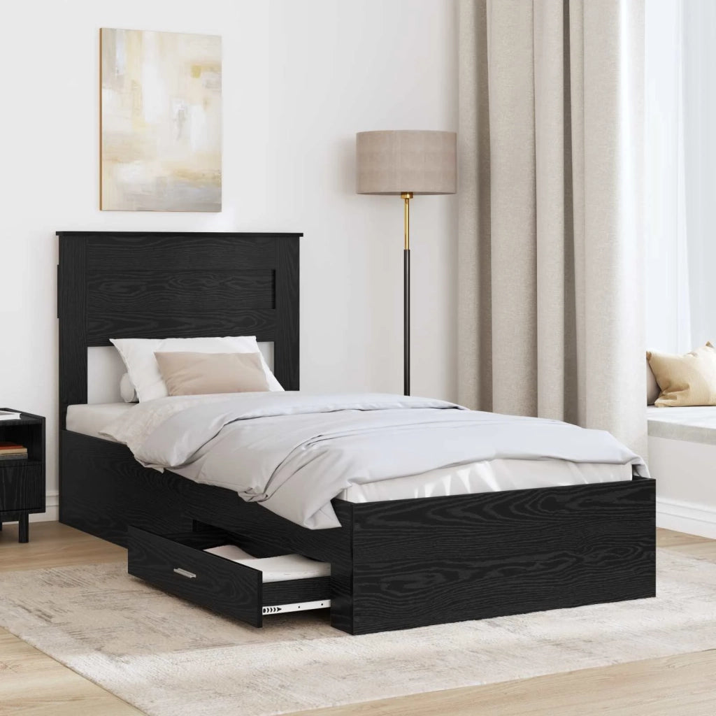 Struttura del letto Rovere Nero 100 x 200 cm Legno multistrato 3410020