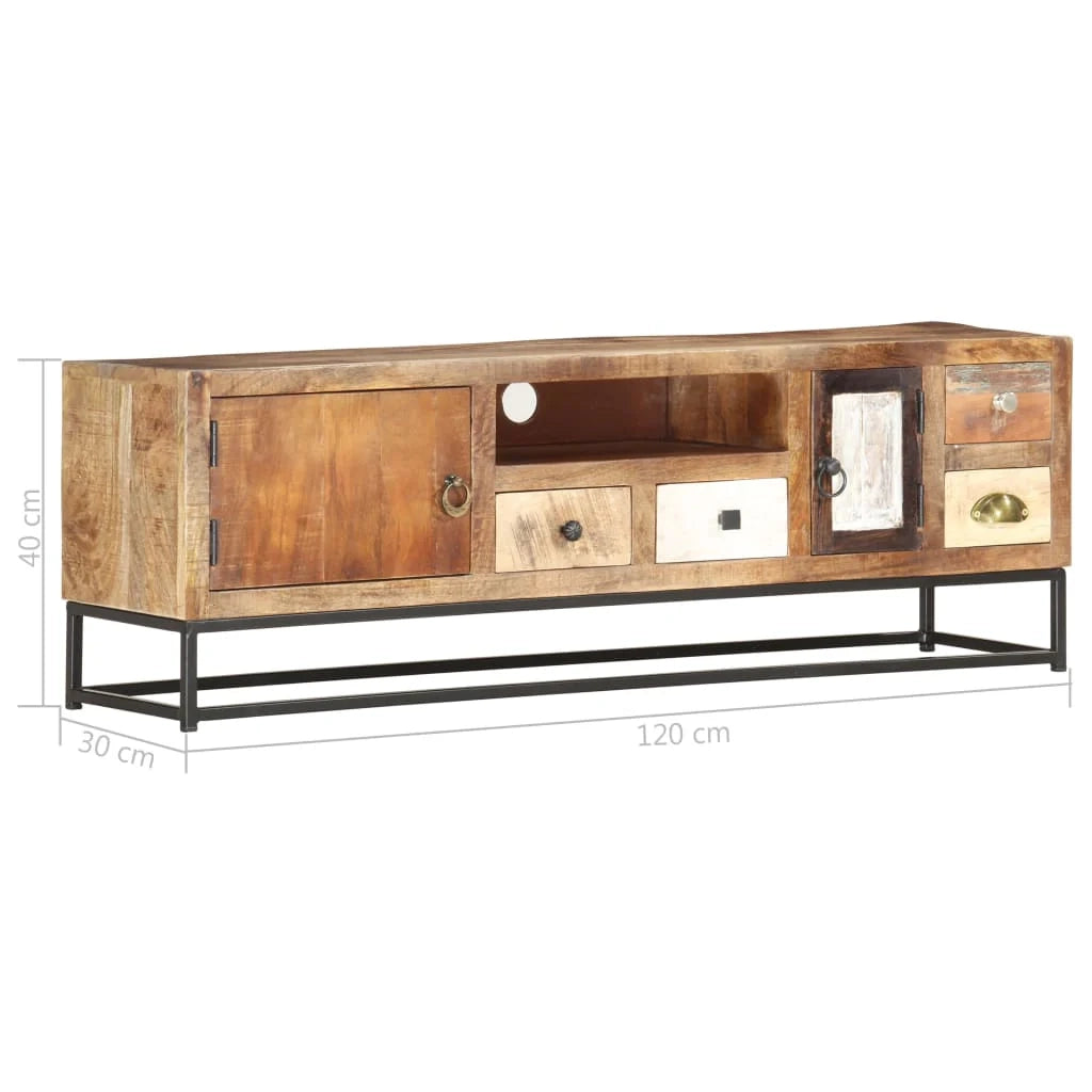 Mobile TV multimediale scaffale TV mobile TV sala da pranzo soggiorno camera da letto 120 x 30 x 40 cm legno massello di recupero marrone 02_0025824