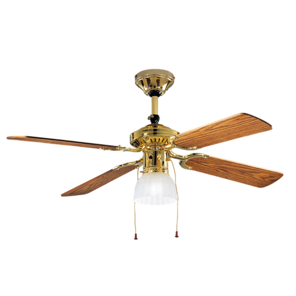 Ventilatore da Soffitto con luce Perenz 7064 OL Ottone - Ø 105 cm, 4 Pale, 3 Velocità, Motore AC 50W, Silenzioso, Attacco Lampadina E27