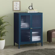 Credenza Säkylä Comò con Ante in Vetro Scanalato 84x64x35 cm Blu Marino [en.casa]