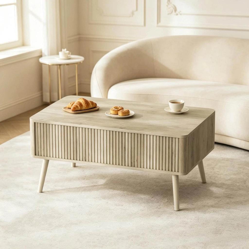 Tavolino da caffè sollevabile 91x56 cm effetto rovere