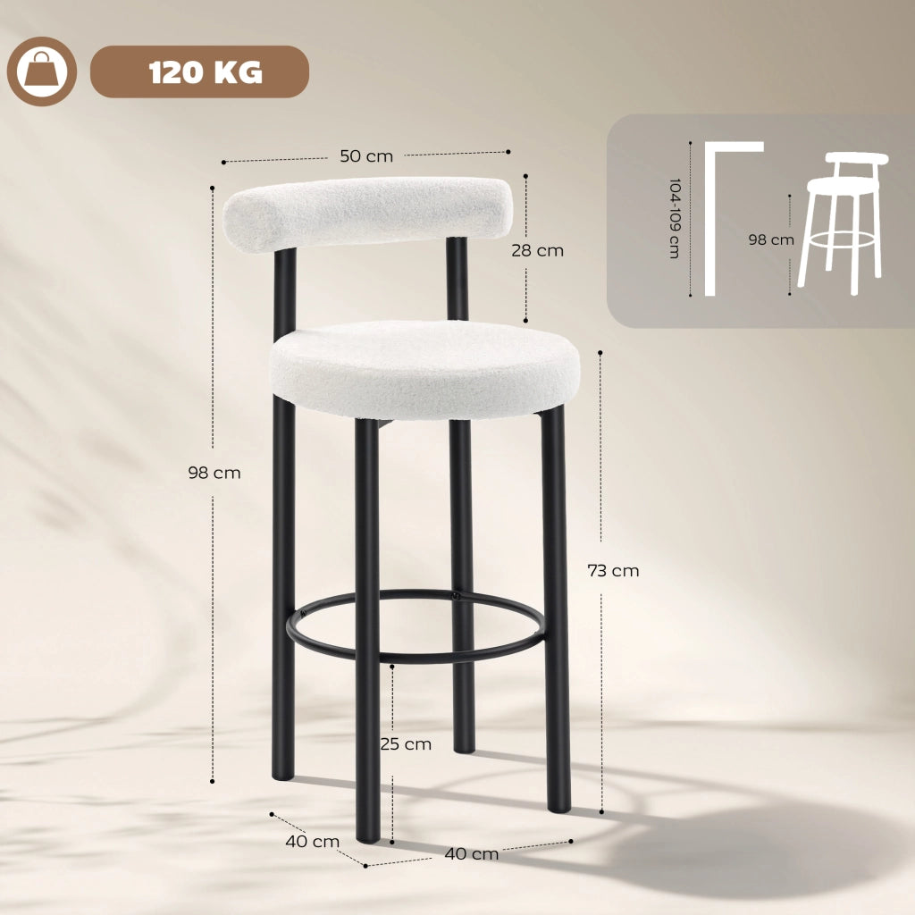 Sgabelli da Bar ¨C Zephmum ¨C Tessuto Bouclette Bianco 50x52.5x98cm
