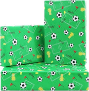 Papier da Regalo per Trofei di Calcio con Campo da Gioco - 4 Fogli 50 x 70 cm per Foglio