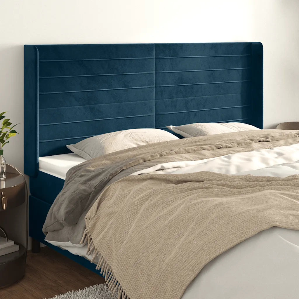 Testiera ad Orecchio Blu Scuro 203x23x118/128 cm in Velluto 3119790