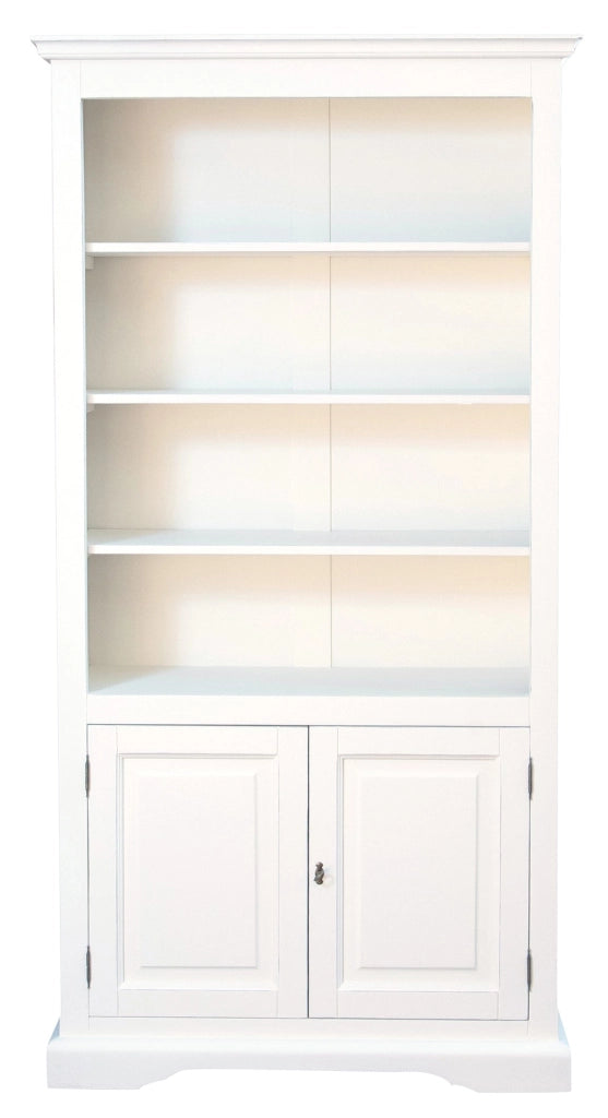 Biscottini Libreria in legno massello di tiglio finitura bianca anticata L108xPR38xH211 cm. Made in Italy