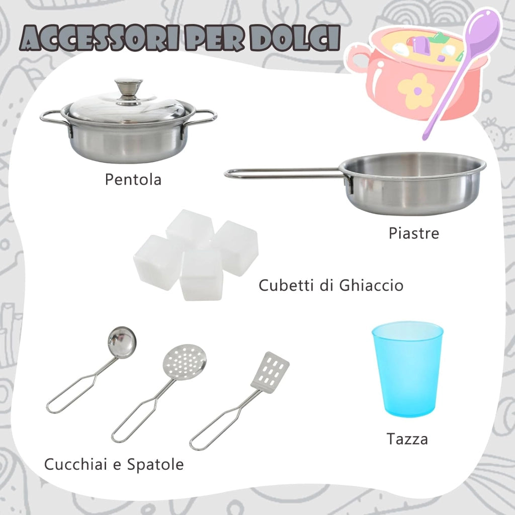 Cucina Giocattolo per Bambini, Cucina Legno per Bambini con Lavagna, Telefono, Microonde e Macchina per Ghiaccio, con Accessori e Suoni Realistici, per 3-6 Anni (Bianco)