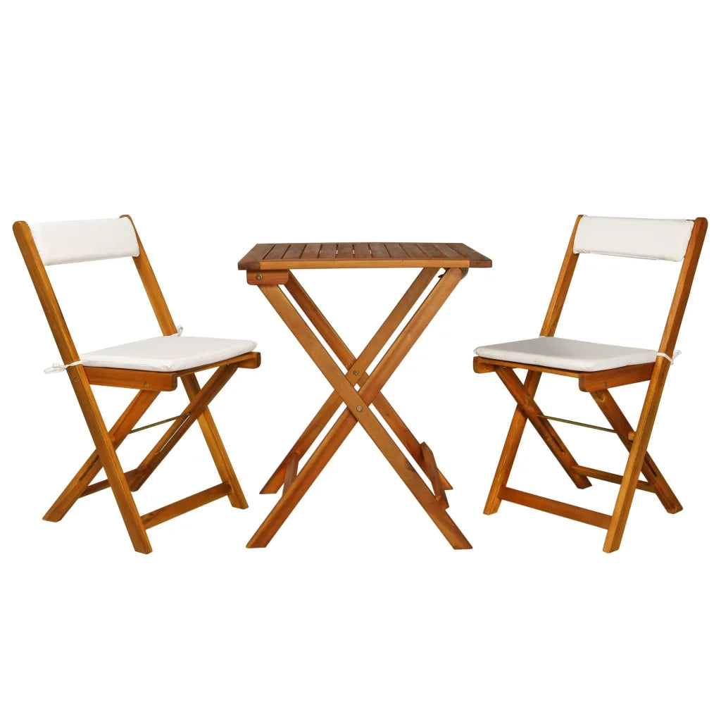 Set da Bistrot 3 pz Pieghevole con Cuscini Massello di Acacia 44014