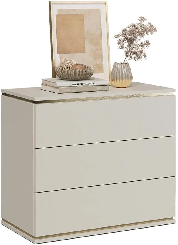 Cassettiera per camera da letto Linette, Oro, 80 x 70 cm con 3 cassetti