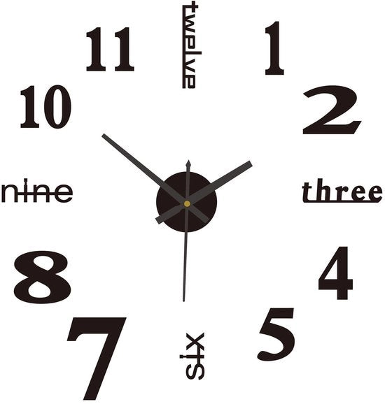 Orologio da Parete 3D in Stile Moderno, da Assemblare con Sfondo, per Soggiorno, Camera da Letto e Ufficio, Orologio da Parete con Meccanismo Silenzioso, 50 cm di Diametro, Nero.