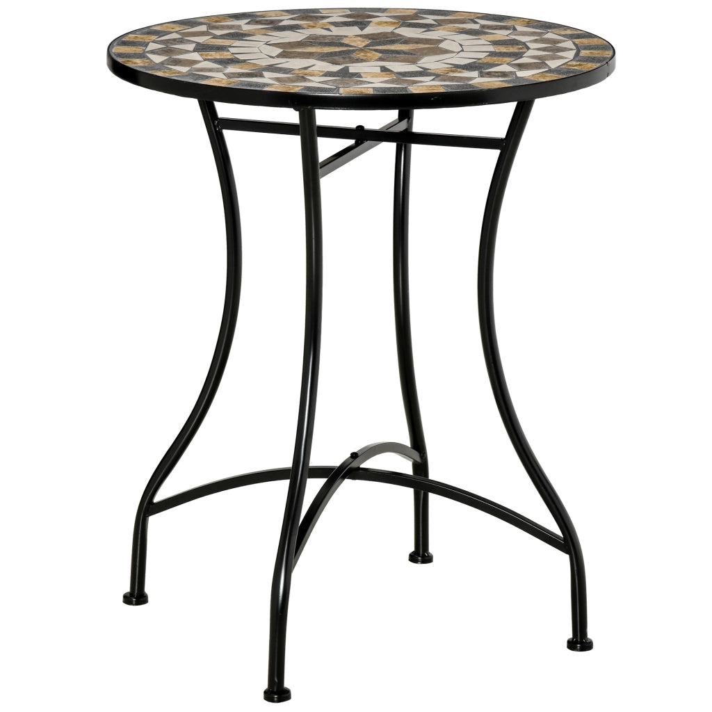 Tavolo da Giardino Rotondo in Metallo e Mosaico per Esterno e Interno, §¶60x71cm, Nero