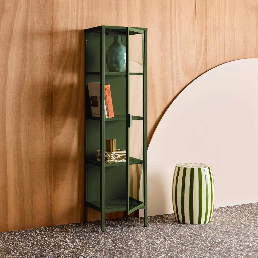 Vetrina in acciaio e vetro temperato con 1 anta, 160cm, verde