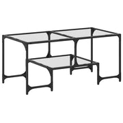 2 pz Tavolini da salotto | Tavolino da caff¨¨ | Tavolino da Soggiorno con Piano Vetro Trasparente 98,5x50x45 cm Acciaio