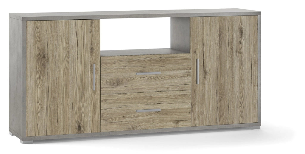 Mobile 2 Ante 2 Cassetti 174x84x41 cm Cemento/Rovere Naturale