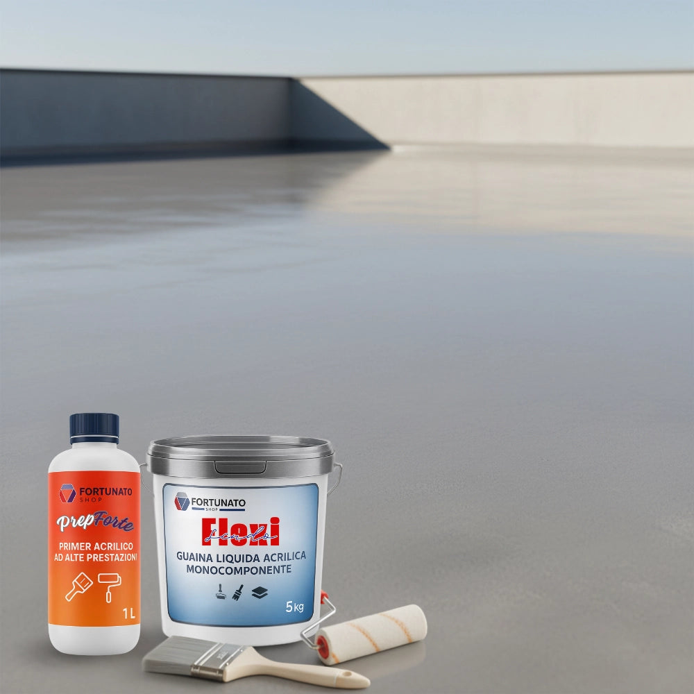 Soluzione professionale impermeabilizzante prepforte + flexiscudo per protezione superfici *** formato 5 kg + 1 l (do...