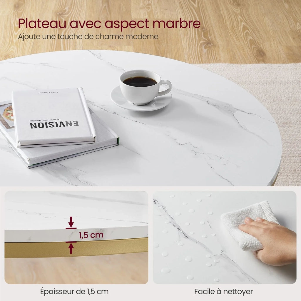 Tavolino da caffè tavolo da soggiorno tavolo da divano tavolo da aperitivo effetto marmo 80 x 46 cm piano in vetro temperato facile da montare per soggiorno in stile moderno 12_0007493